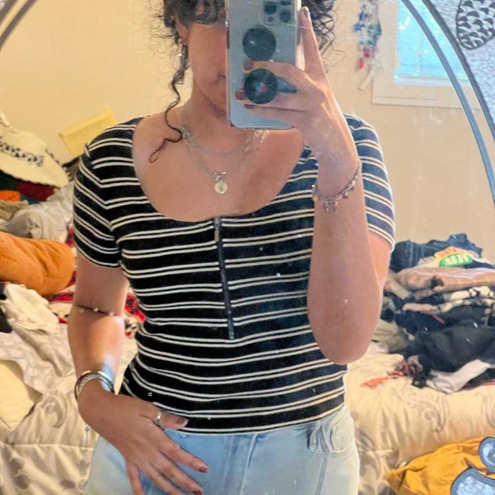 stipe quarter zip up top